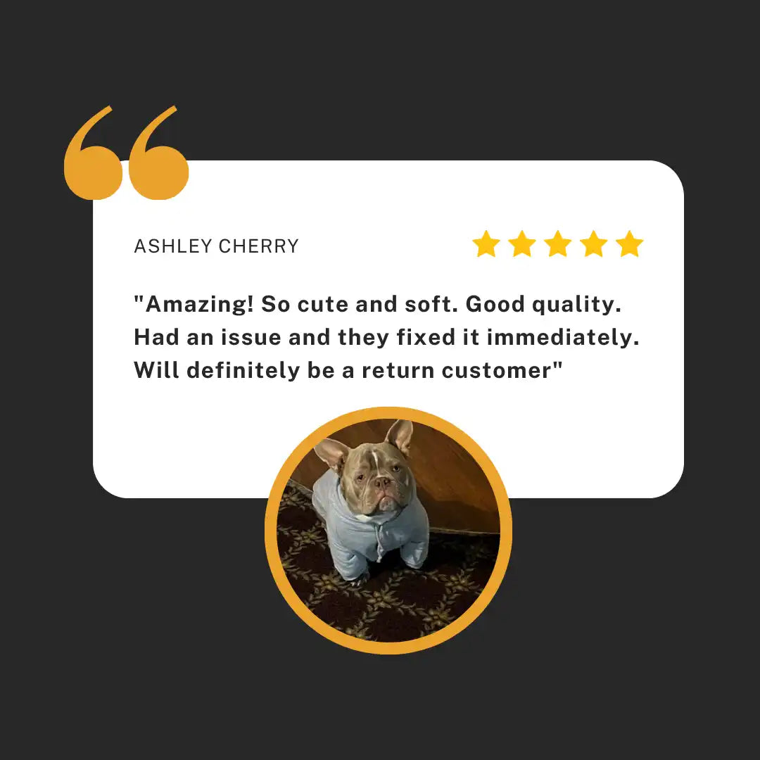 Customer review with dog photo.